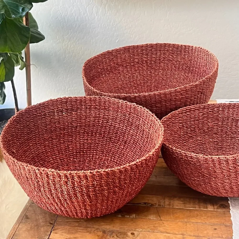 Vintage Handwoven Seagrass Nesting Bowl Baskets Set Of 3 Home Decor 18